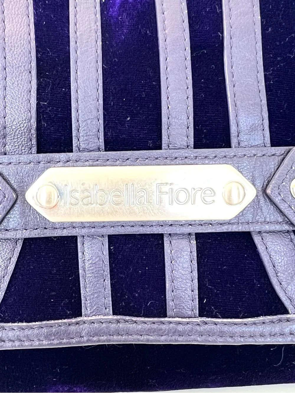 ISABELLA FIORE Purple Velvet Leather Trim Travel Makeup Accessories Cosmetic Bag